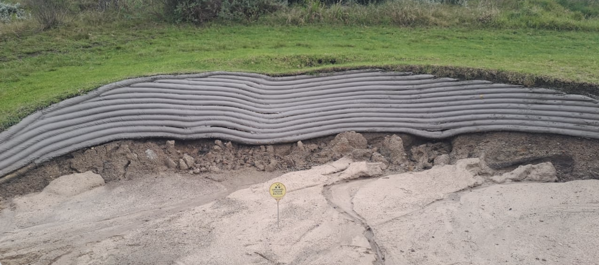 Extensive remedial work was carried out where a bunker wall had collapsed during the storms. Extensive remedial work was carried out where a bunker wall had collapsed during the storms.